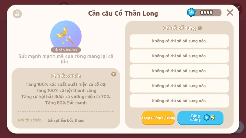 Cần Cổ Thần Long + 8k đá roll, Kim Cương Xanh-Đỏ-Trắng. Cánh bay, vợt lv1 zin. 2937	1513	40 vé