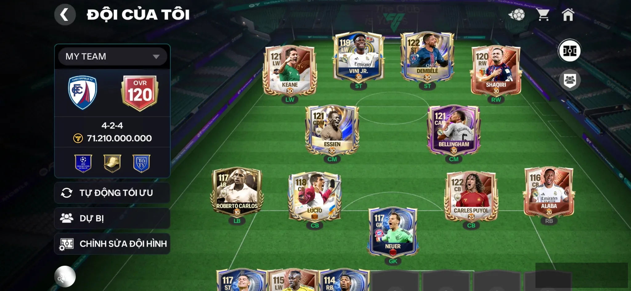 Ovr120 Đội hình đẹp ,dư 1k6 hhth ,3 rank chưa đá,100hhtd , còn nv 20k gem