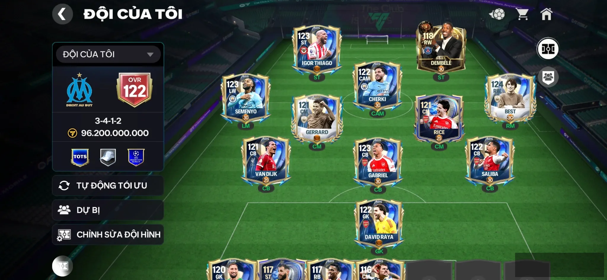 Ovr 122 Nhiều cthu tots 1 cthu 119 3 cthu 118 Đội hình đẹp , 3 rank chưa đá,dư 210 hhtd, 1k5 hhtd, còn nv20k gem