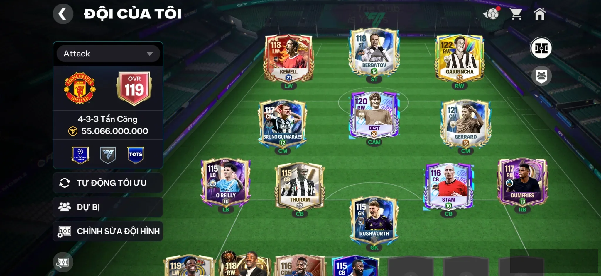 OVR 119,…Best + gedra + Stam + còn nv nhận 20k ruby…