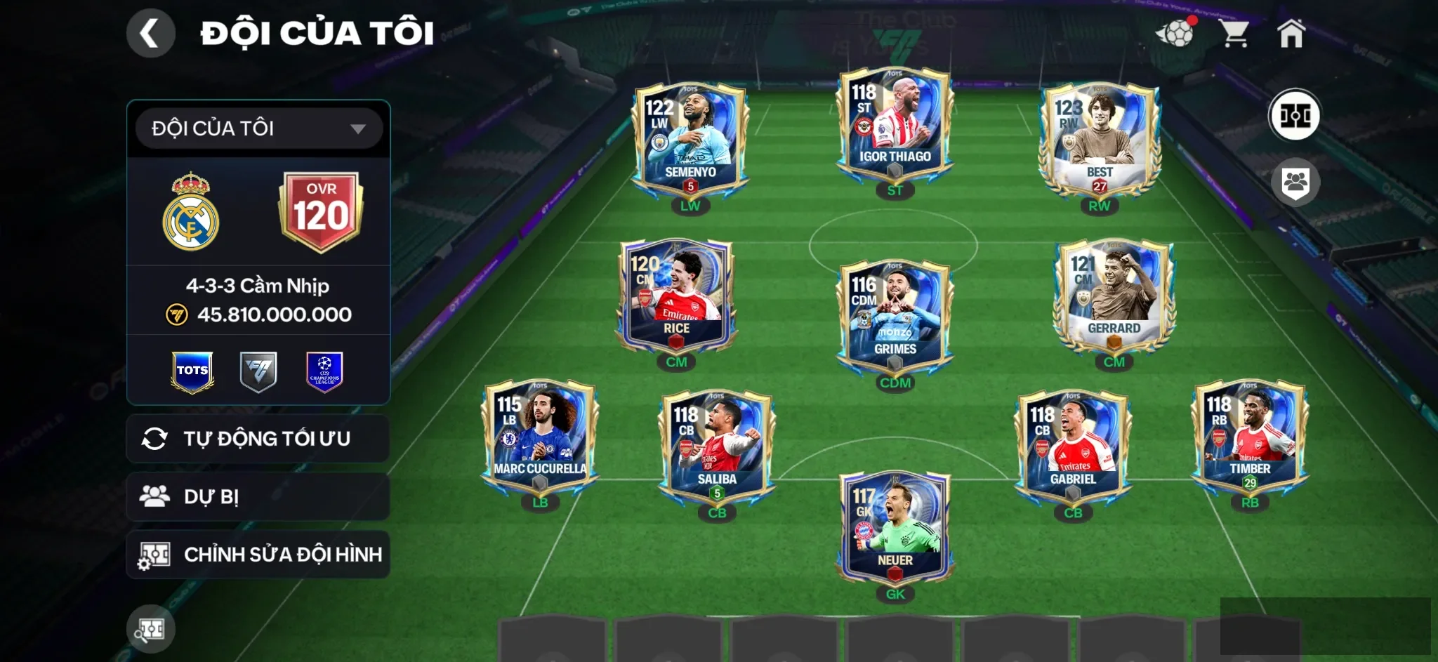 OVR 120,..Best + Rice + Saliba + Gariel + Full dàn cầu thủ mới nhiều 118 119 ,…Còn nv nhận 20k ruby.