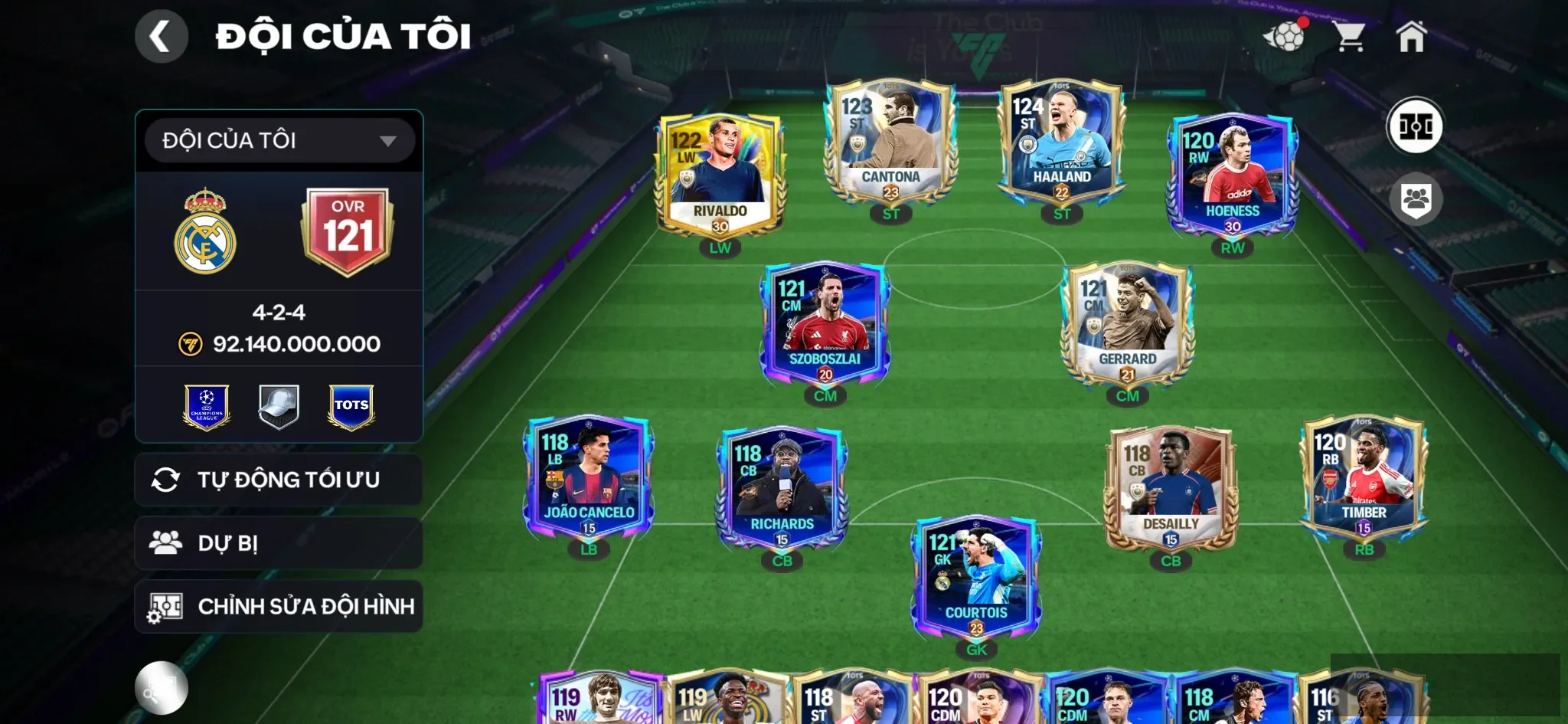 Ovr 121 Halan tots +2 cthu 118+5 cthu117 Đội hình đẹp nhiều dự bị ngon, sổ chưa cày xong,400m coin