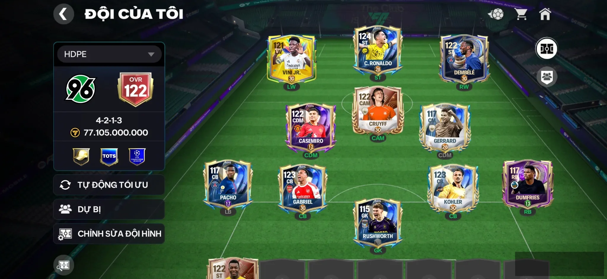 OVR 122,…Cr7 + Dem + Haaland + Vini + Cruyff + Pele ,..Nhiều cầu thủ ngon cho ae chơi còn 15vòng nổ quà A ,..Rank cao