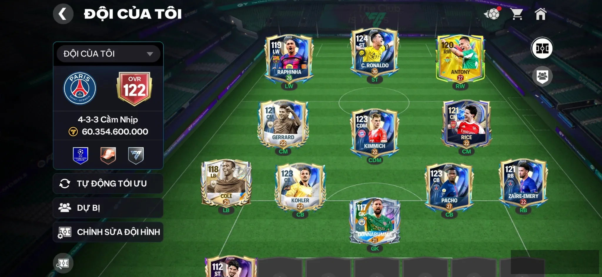 OVR 122,..Cr + Raphinha + Antony + Mitchi + Gerra + nhiều cầu thủ ngon ,..Rank cao.