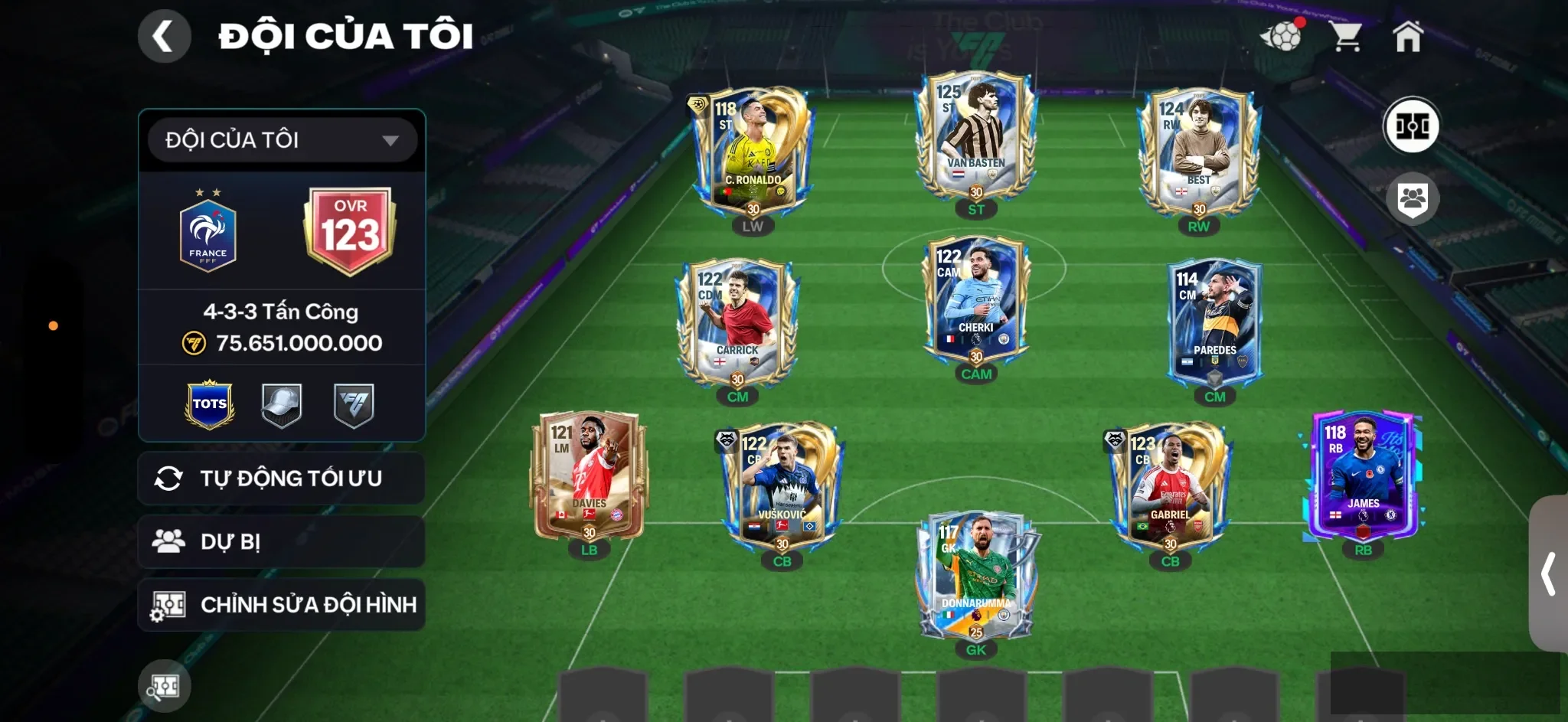 OVR 123,..Cr7 Utots + Van best + Best + Cherki + Gabbriel + Còn 20 vòng nổ gói A ,.Rank
Cao