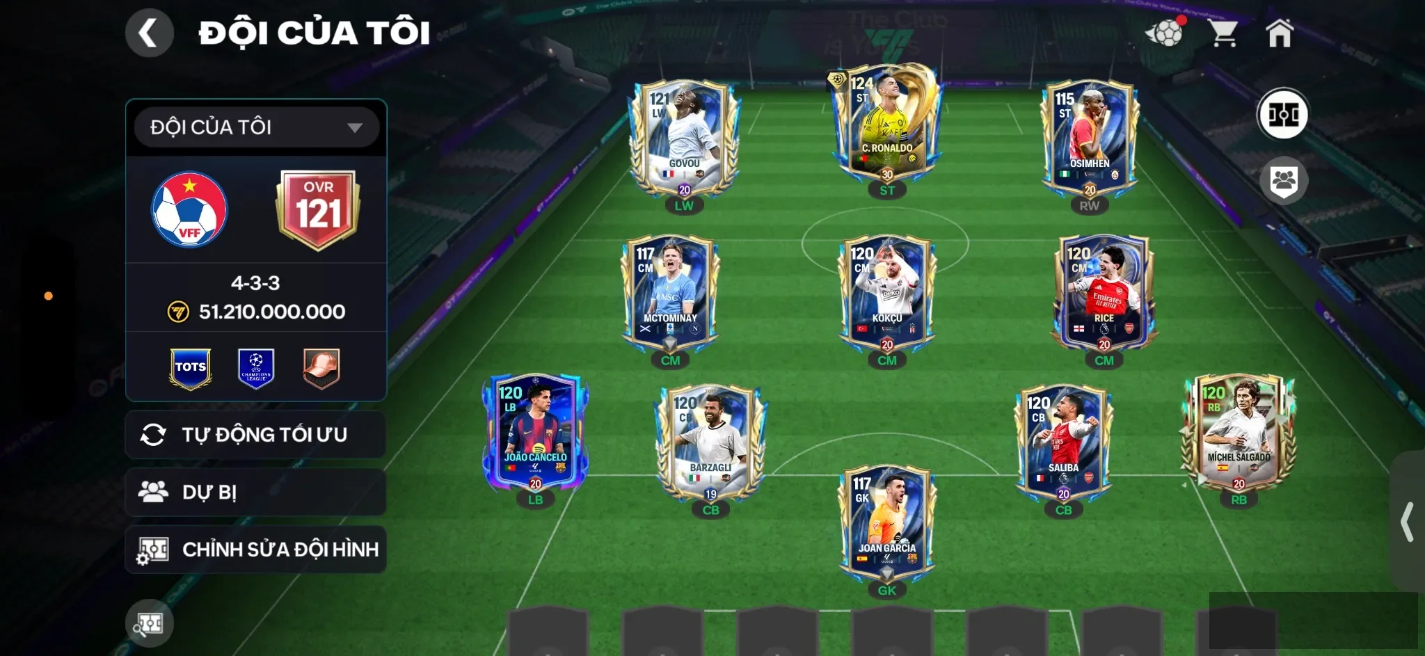 OVR 121,..Cr7 Utots + Govou + Osimen + Rice + Saliba + đủ cầu thủ và rank ổn