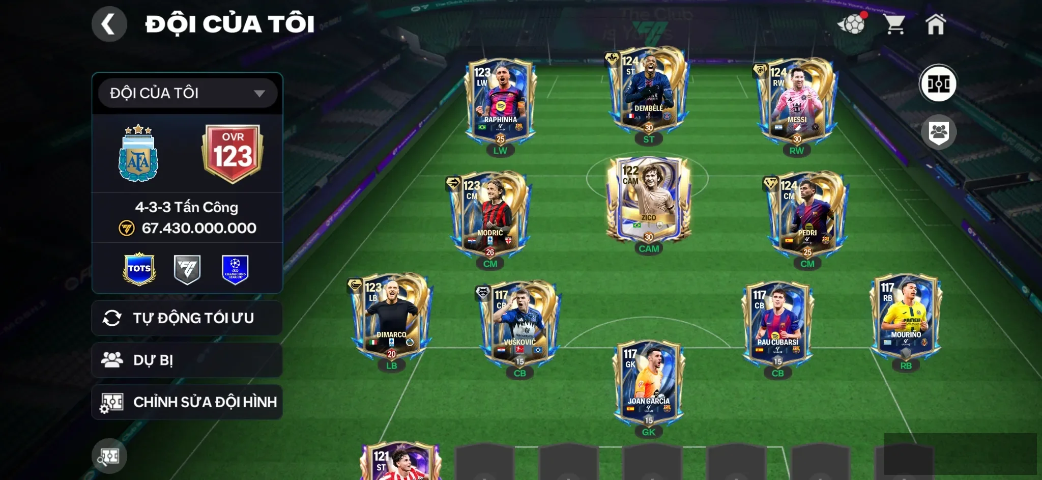 OVR 123,..Demple + Messi + Modric + Pedri + Movic + Dimarco ,..Còn 15 vòng là nổ gói quà A,..Rank cao.