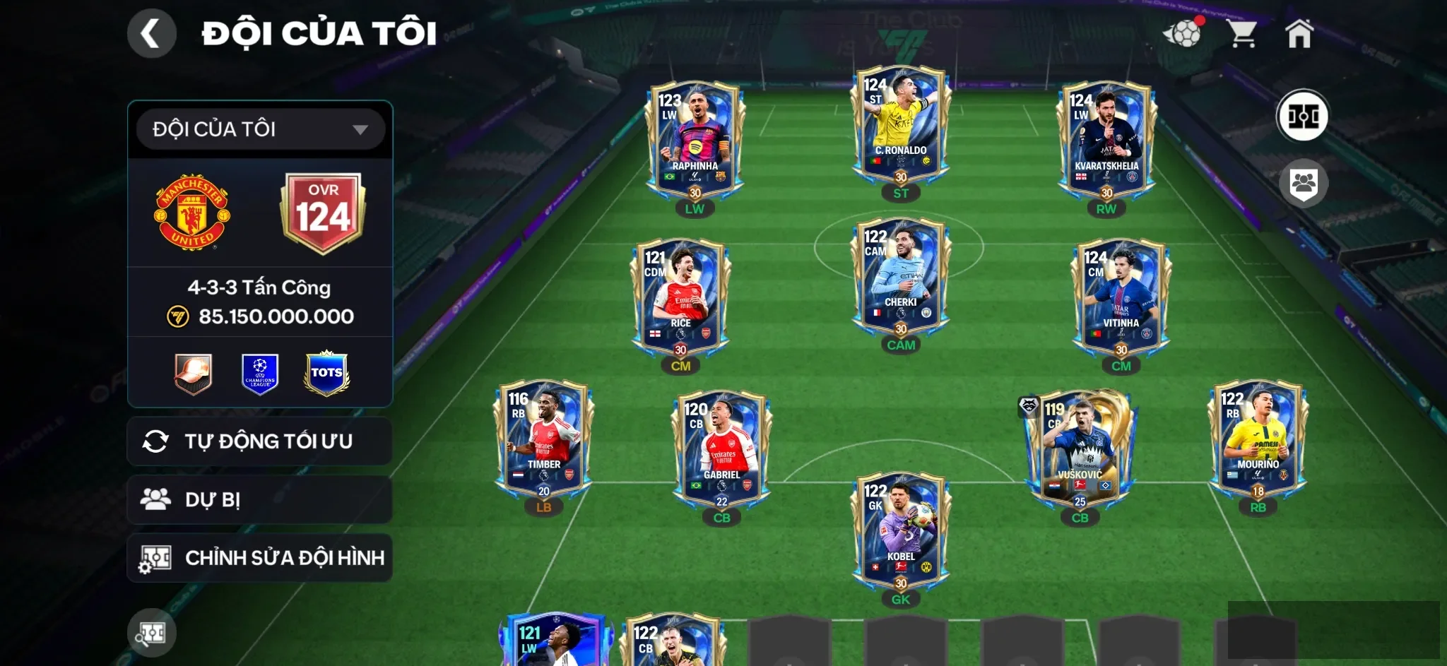 OVR 124,..Cr7 + Raphinha + Kva + Cherki + Vitinha + kovic ,..nhiều cầu thủ ngon cho ae chơi…