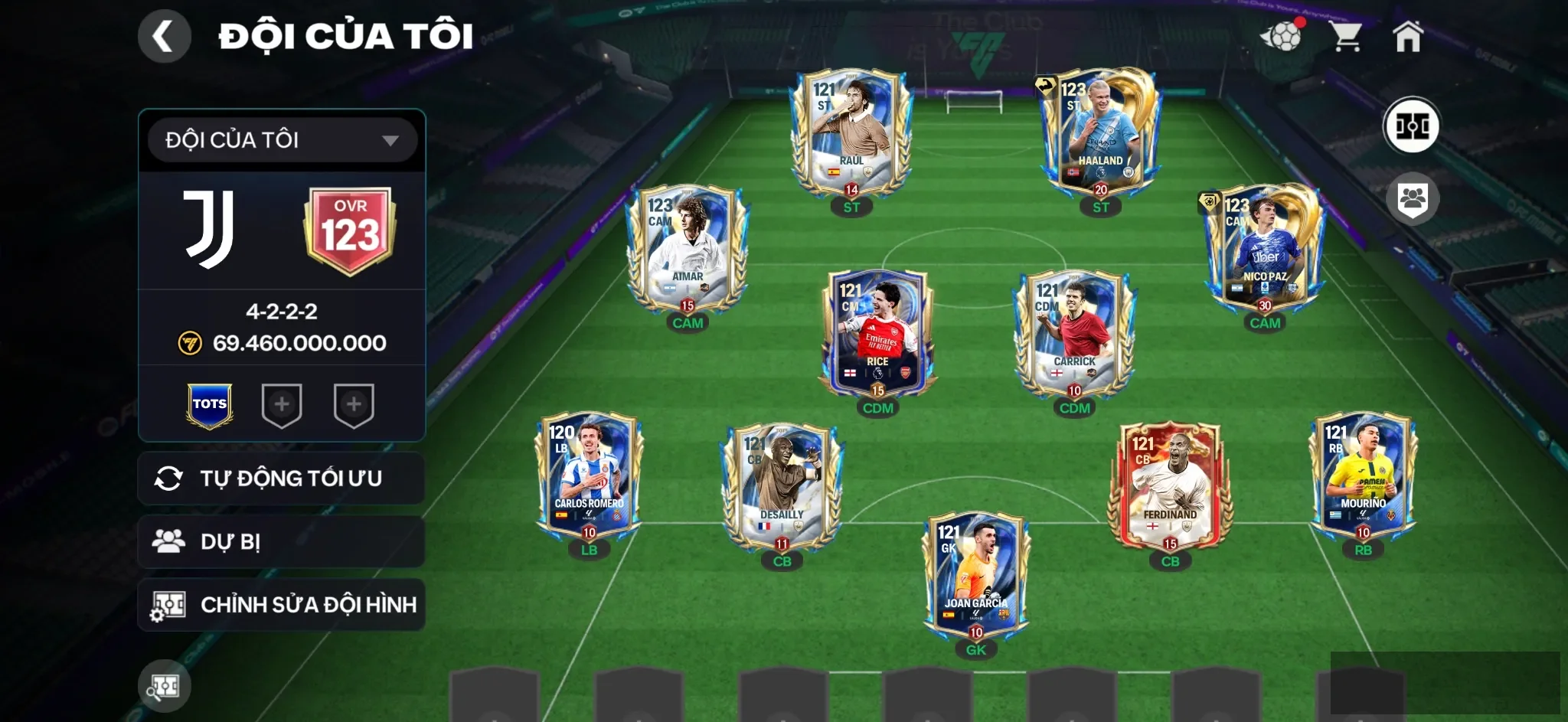 OVR 123,…Halaand + raul + Nico + Rice + aimar + nhiều cầu thủ ngon,…rank cao.