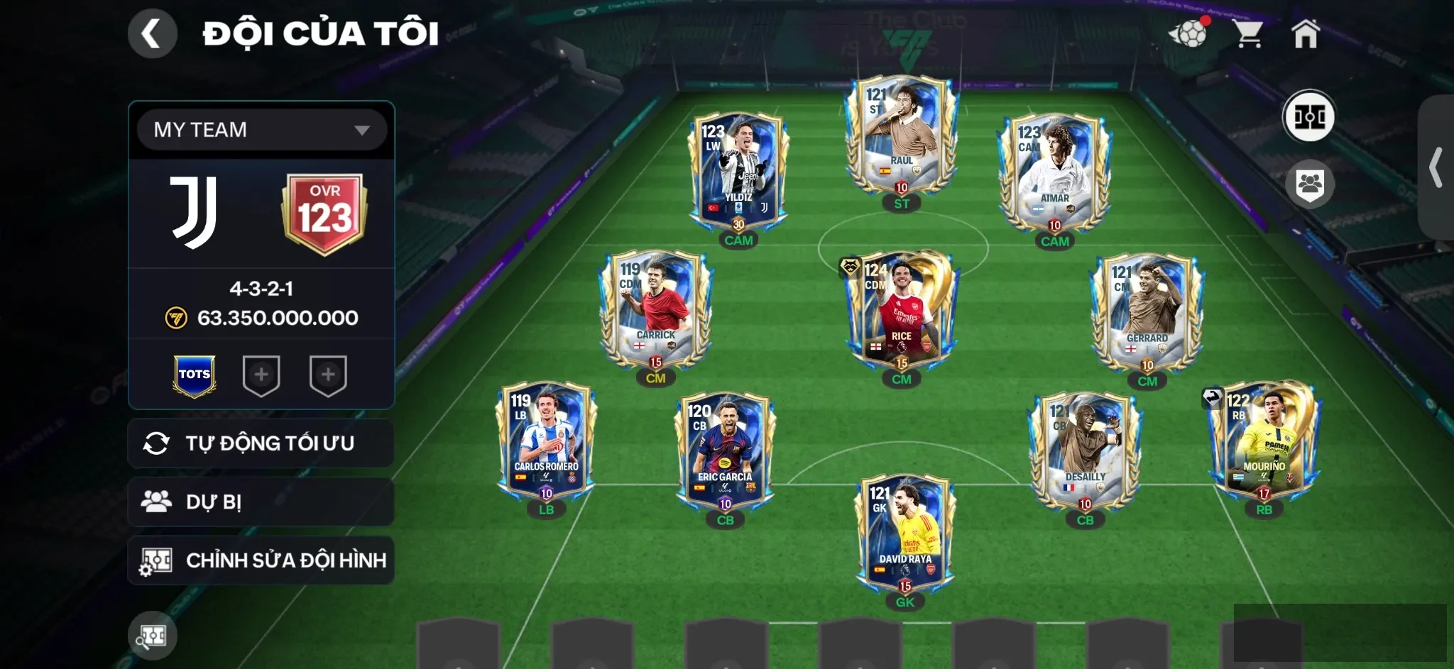 OVR 123,…Raul + Aimar + Rice + Gedrea + đủ cầu thủ ae đá,..Rank cao.
