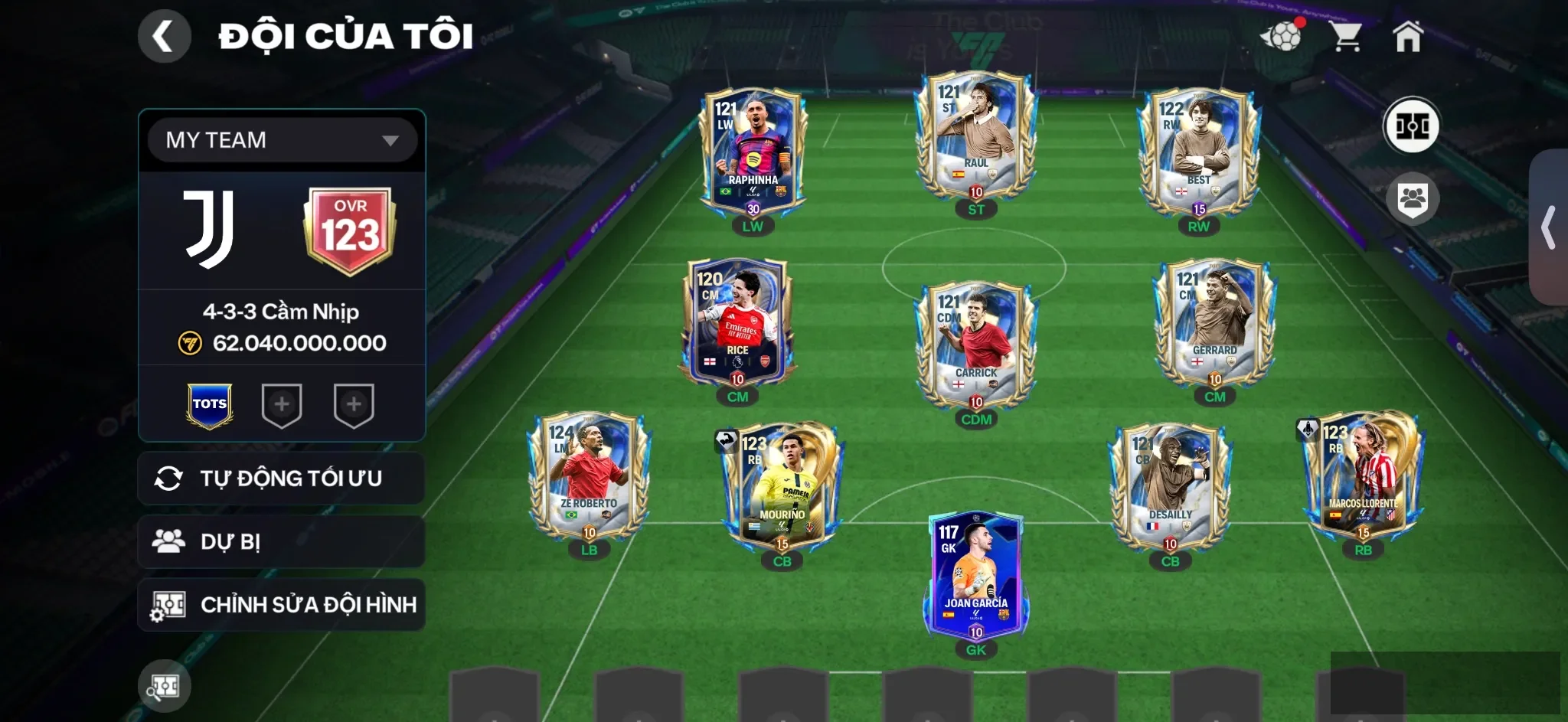 OVR 123,..Best + Raul + Rino + Rice + Raphinha + nhiều cầu thủ ngon,..Rank cao.