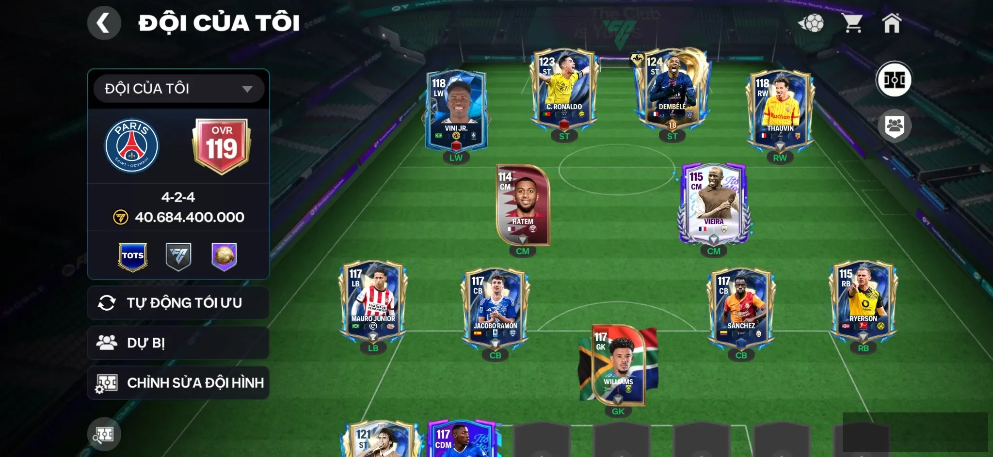 OVR 119,..Cr7 + Dem + Vini + Raul + Junio + đủ cầu thủ cho ae đá.