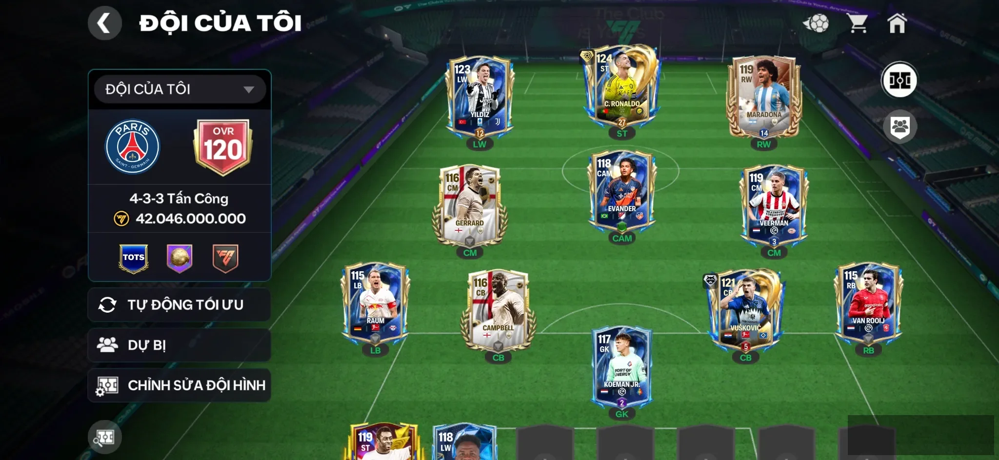 OVR 120,..Cr7 + Maradona + Yildiz + Verman + Kovic + đủ cầu thủ cho ae đá…