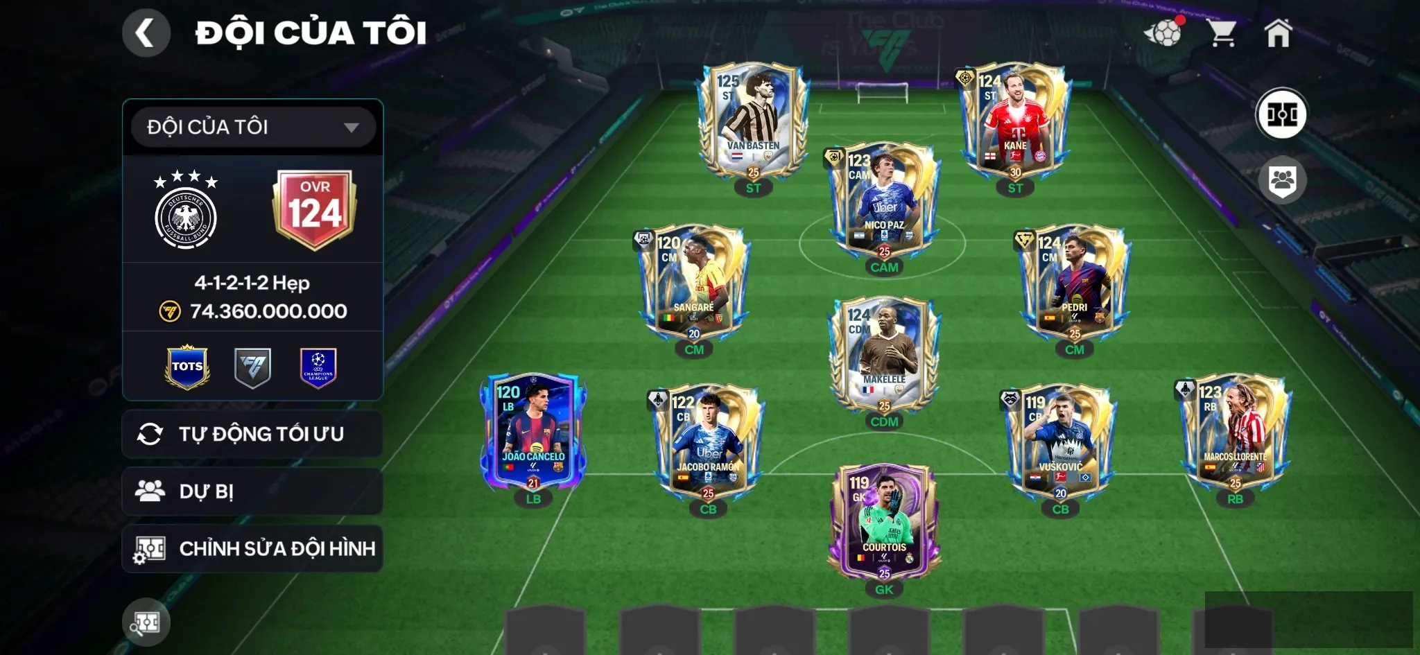Ovr 124 Vanbasten+ Kane utot+ Pedri utot+Nicopaz utot+4 cthu 4 utot , Đội hình dát vàng , đã mở sổ nhận vé quay utot,3 rank chưa đá