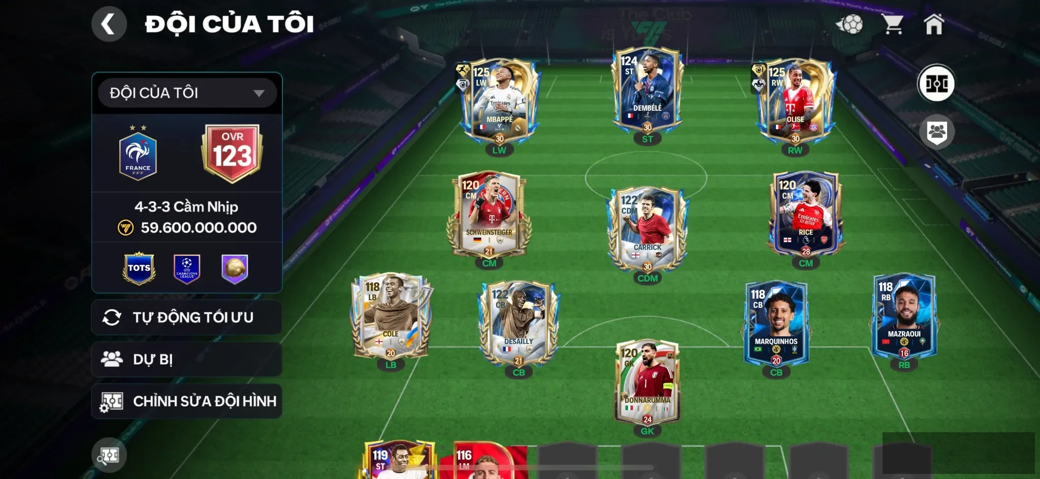OVR 123,..Mp3 + Olise + Dem + Rice + Pele + nhiều cầu thủ ngon bán được,..Rank cao.